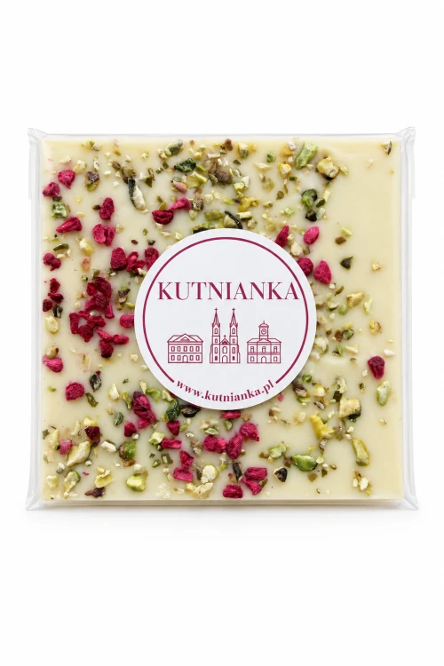Czekolada biała z pistacjami i malinami liofilizowanymi Kutnianka 50g
